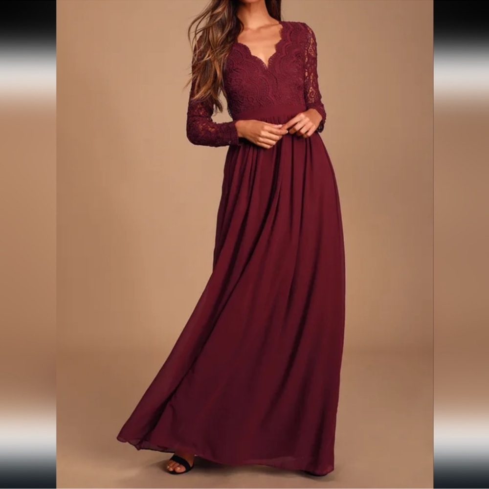 COPY - Lulus Awaken My Love Burgundy Long Sleeve Lace Maxi Dress